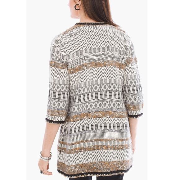 Chico's Elenore Textured Open Front Cardigan 3/4 Sleeves Neutral Artisanal - Picture 2 of 9